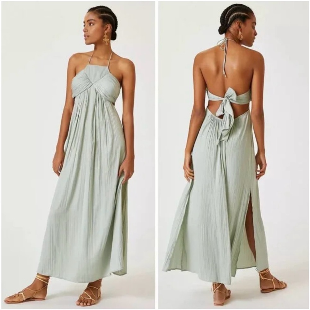 Elegant Sage Green Halter Maxi Dress